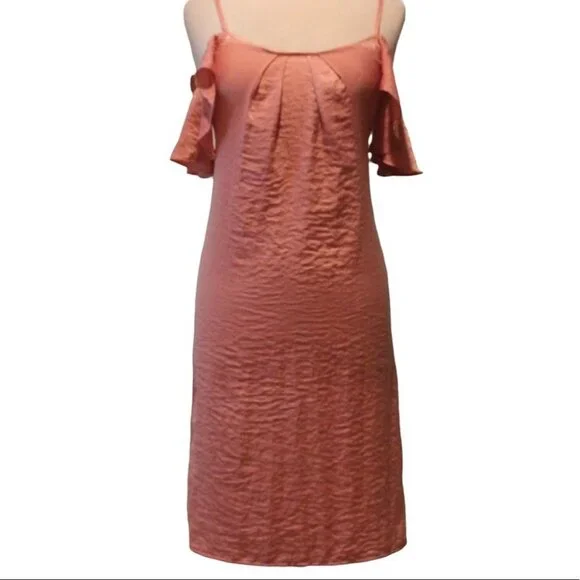 NEW JustFab Midi Slip Dress XS Off Shoulder X-Small NWOT Rose Pink - Picture 2 of 8